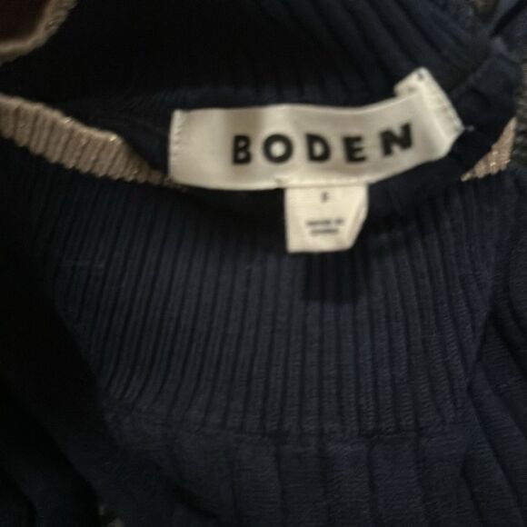Boden | Isodora Ribbed Long Sleeve Sweater in Navy Gold Shimmer | S - Picture 6 of 7